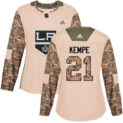 Adidas Kings #21 Mario Kempe Camo Authentic 2017 Veterans Day Women's Stitched NHL Jersey